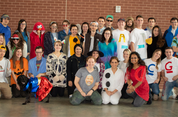 Students dressed up in halloween costumes
